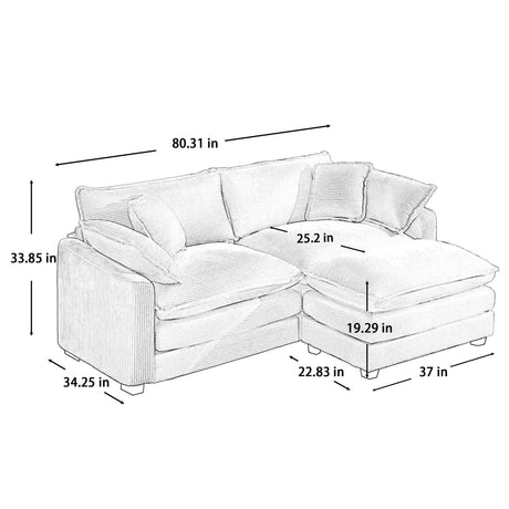 Modular Oversized Cushion Sofa With Ottoman, Low Back, Deep Seating Sofa Set