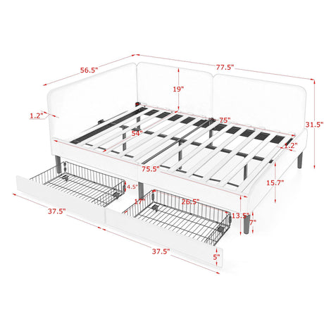 Upholstered Platform Bed Frame With 2 Storage Drawers And Adjustable Sofa Bed