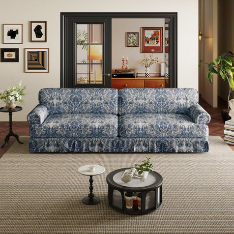 Luxuriously Comfortable Cloud Couch Sofa With Elegant Rolled Arms & Pleated Skirt Design