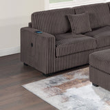 Upholstered L - Shaped 4 Piece Sectional Set With USB, Cocktail Ottoman
