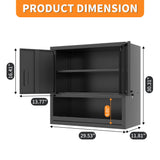 Wall-Mounted Storage Cabinet With Locking Door, 1 Shelf And Open Drawer - Black