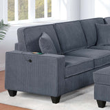 Left Arm Facing Loveseat With USB Port 5 Piece Sectional Set Corner Wedge Armless Chair Cocktail Ottoman Upholstered Living Room Furniture - Dark Gray