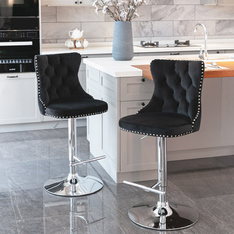 Swivel Barstools Adjusatble Seat Height From 25-33", Modern Upholstered Base Bar Stools With Backs Comfortable Tufted For Home Pub And Kitchen Island (Set of 2)