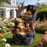 Outdoor Squirrel, Tiered Waterfall Fountain With LED Light For Patio - Gray