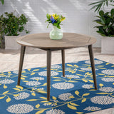 Round Outdoor Patio Table With Slatted Top - Gray