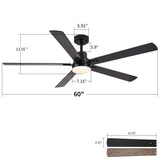Ceiling Fan With Lights And Remot With Quiet DC Motor, 6 Speeds, Reversible Blades - Black