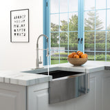 21" Commercial Kitchen Faucet With Dual Function Pull Down Sprayhead In, Stainless Steel - Brushed Nickel