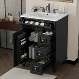 Freestanding Bathroom Vanity With Sink, 3 Drawers & Flip-Out Drawer