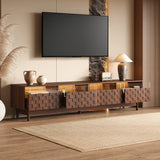 TV Stand With LED Lights And Glass Drawers For Living Room - Walnut