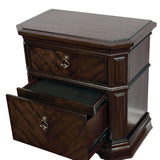 Nightstand With Carved Details, 2 Drawer - Espresso