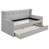 Daybed With Slat Trundle, Button Tufted - Light Gray