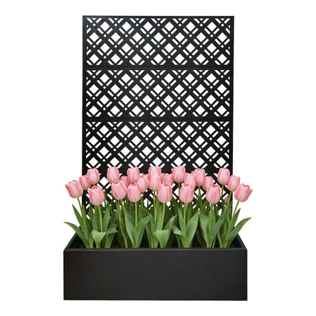 Rhombus Planter Raised Garden Bed With Trellis For Climbing Plants - Black