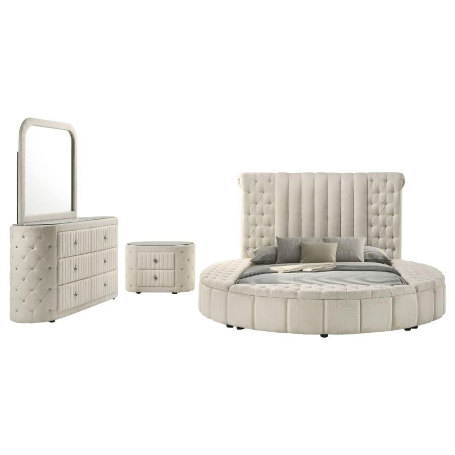 Sonya 4-piece Upholstered Eastern King Bedroom Set Ivory - 360111KE-S4