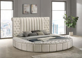 Sonya Upholstered Eastern King Round Storage Bed Ivory - 360111KE