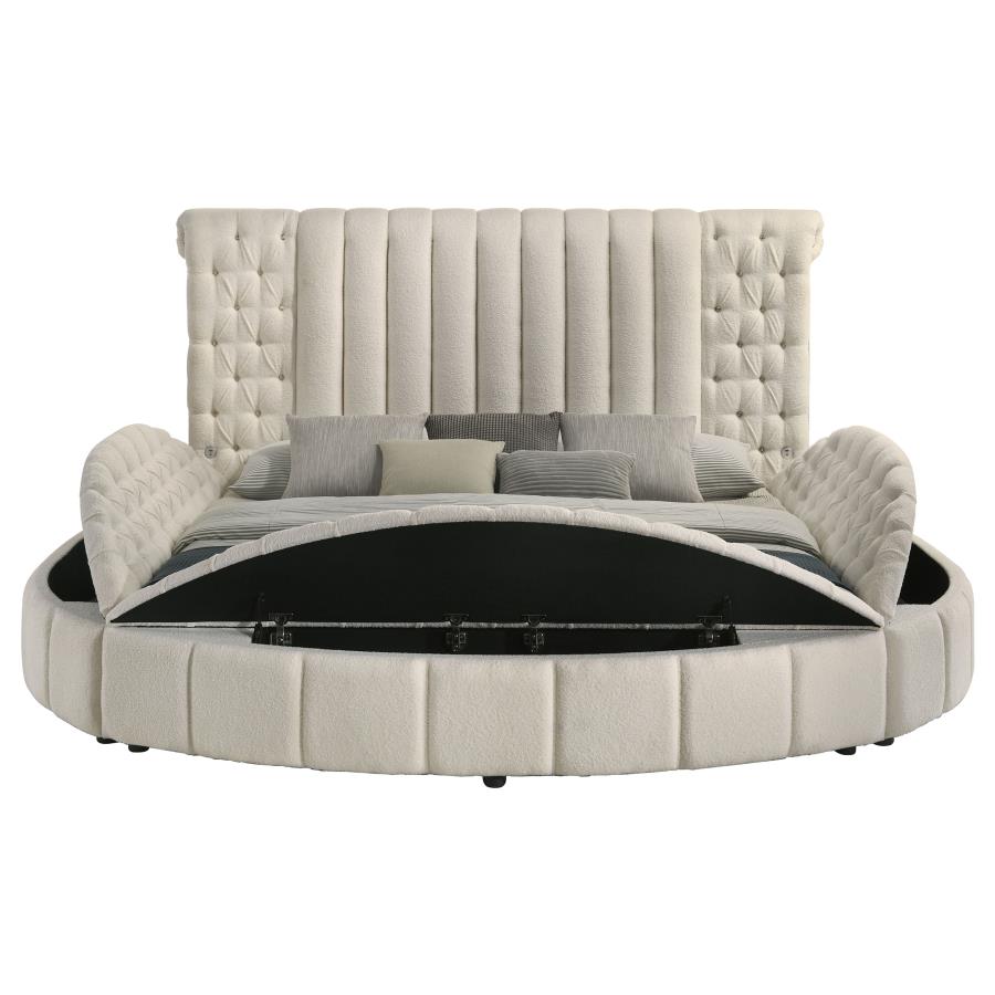Sonya Upholstered Eastern King Round Storage Bed Ivory - 360111KE