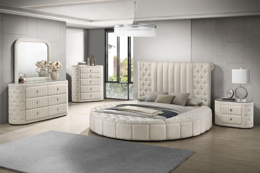 Sonya Upholstered Eastern King Round Storage Bed Ivory - 360111KE