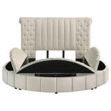 Sonya Upholstered Queen Round Storage Bed Ivory - 360111Q