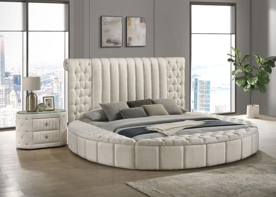 Sonya Upholstered Queen Round Storage Bed Ivory - 360111Q