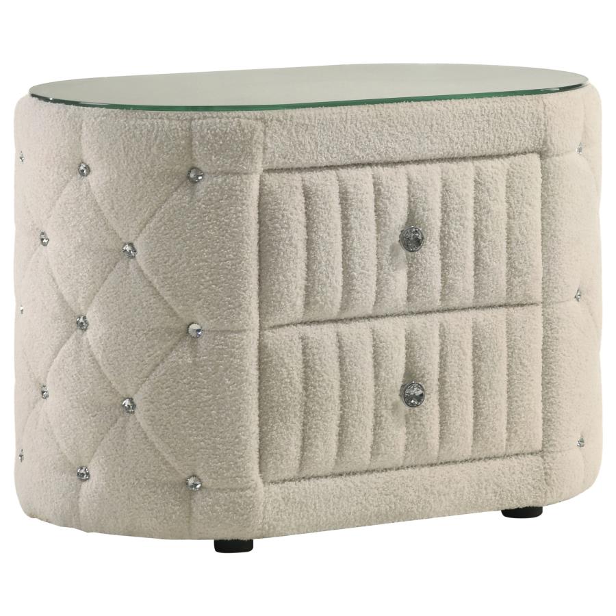 Sonya 2-drawer Upholstered Nightstand Bedside Table Ivory - 360112