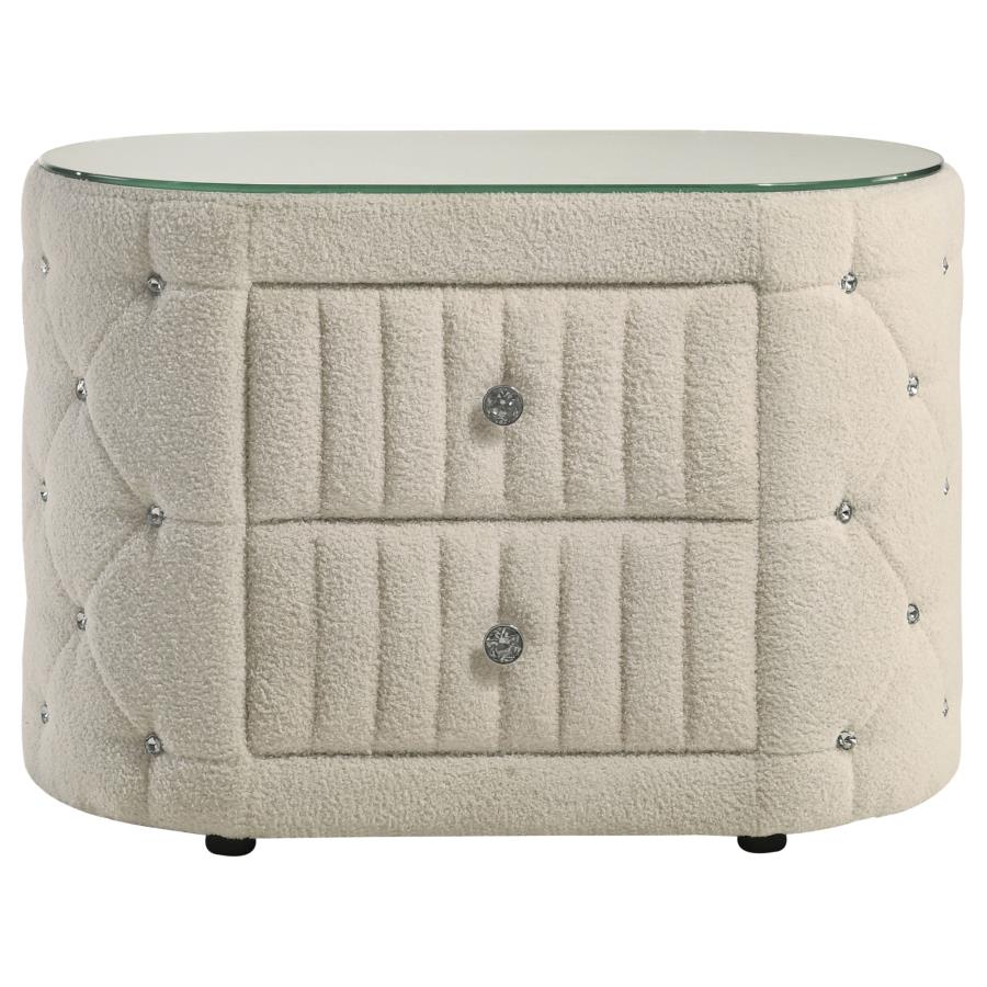 Sonya 2-drawer Upholstered Nightstand Bedside Table Ivory - 360112