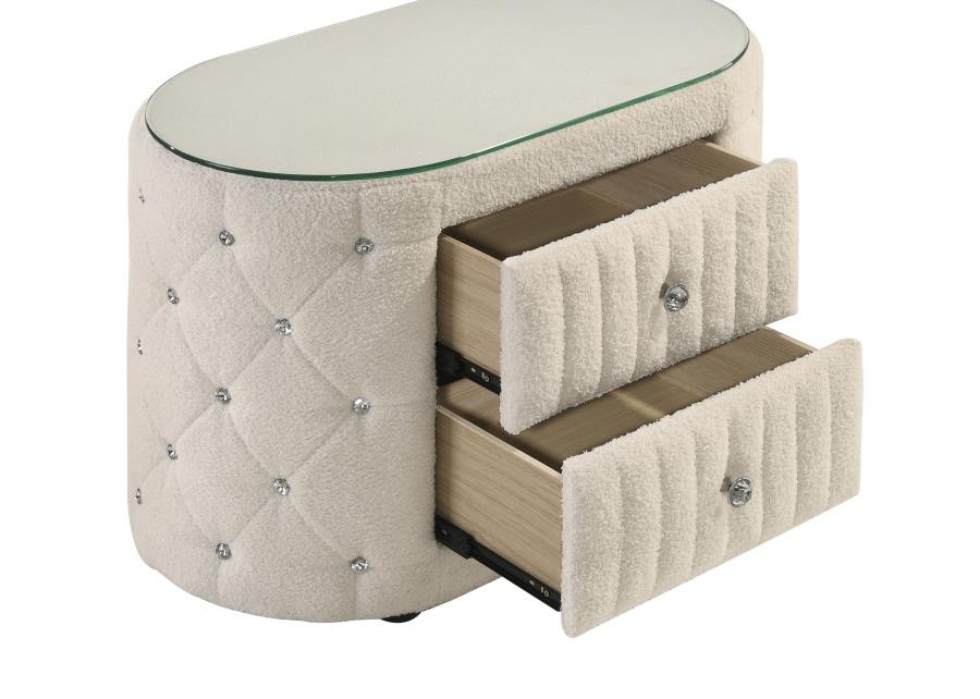 Sonya 2-drawer Upholstered Nightstand Bedside Table Ivory - 360112