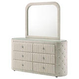 Sonya 6-drawer Upholstered Bedroom Dresser with Mirror Ivory - 360113M