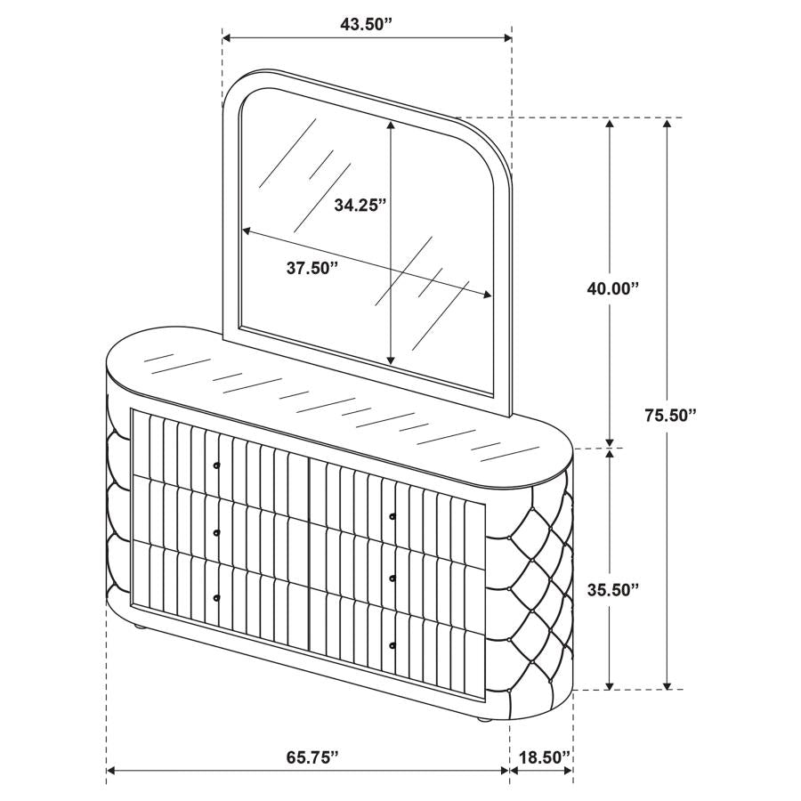 Sonya 6-drawer Upholstered Bedroom Dresser with Mirror Ivory - 360113M