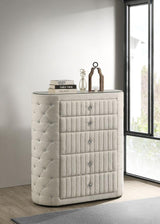 Sonya 5-drawer Upholstered Bedroom Chest of Drawers Ivory - 360115