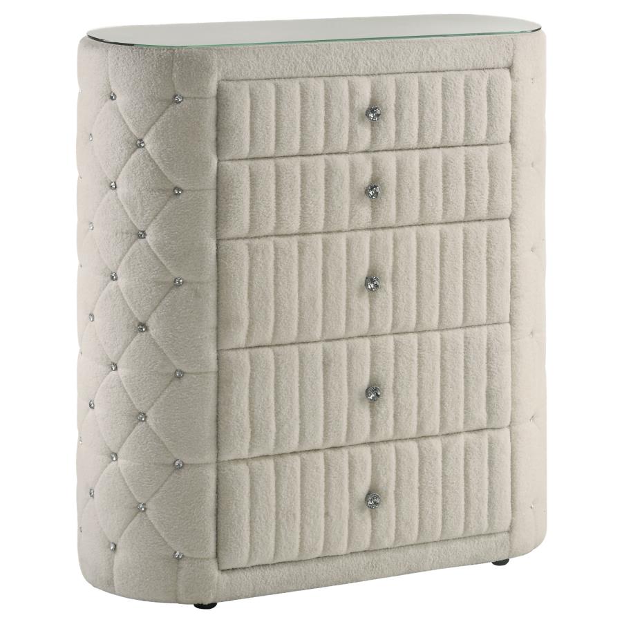 Sonya 5-drawer Upholstered Bedroom Chest of Drawers Ivory - 360115