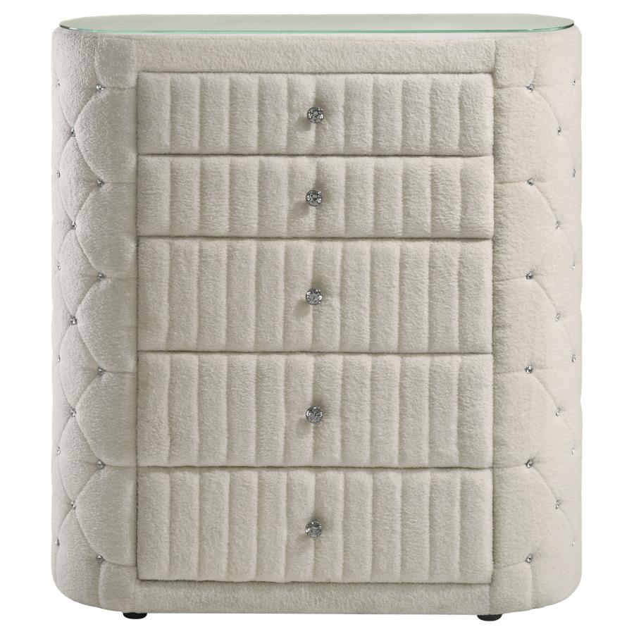 Sonya 5-drawer Upholstered Bedroom Chest of Drawers Ivory - 360115