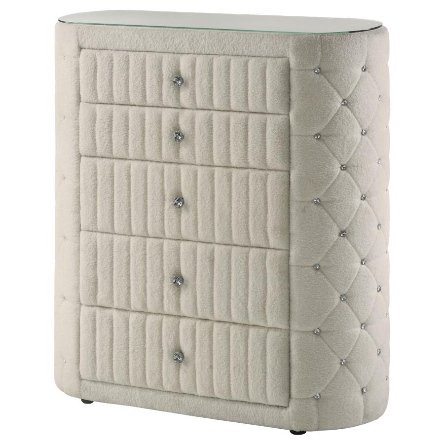 Sonya 5-drawer Upholstered Bedroom Chest of Drawers Ivory - 360115