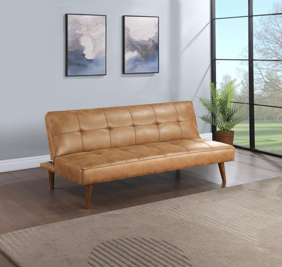 Jenson Upholstered Tufted Convertible Sofa Bed Saddle Brown - 360234