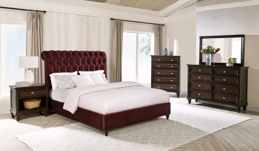 Devon 5-piece Full Bedroom Set Wine Red and Dark Oak - 360341F-S5