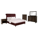 Devon 5-piece Full Bedroom Set Wine Red and Dark Oak - 360341F-S5