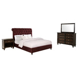 Devon 4-piece Eastern King Bedroom Set Wine Red and Dark Oak - 360341KE-S4