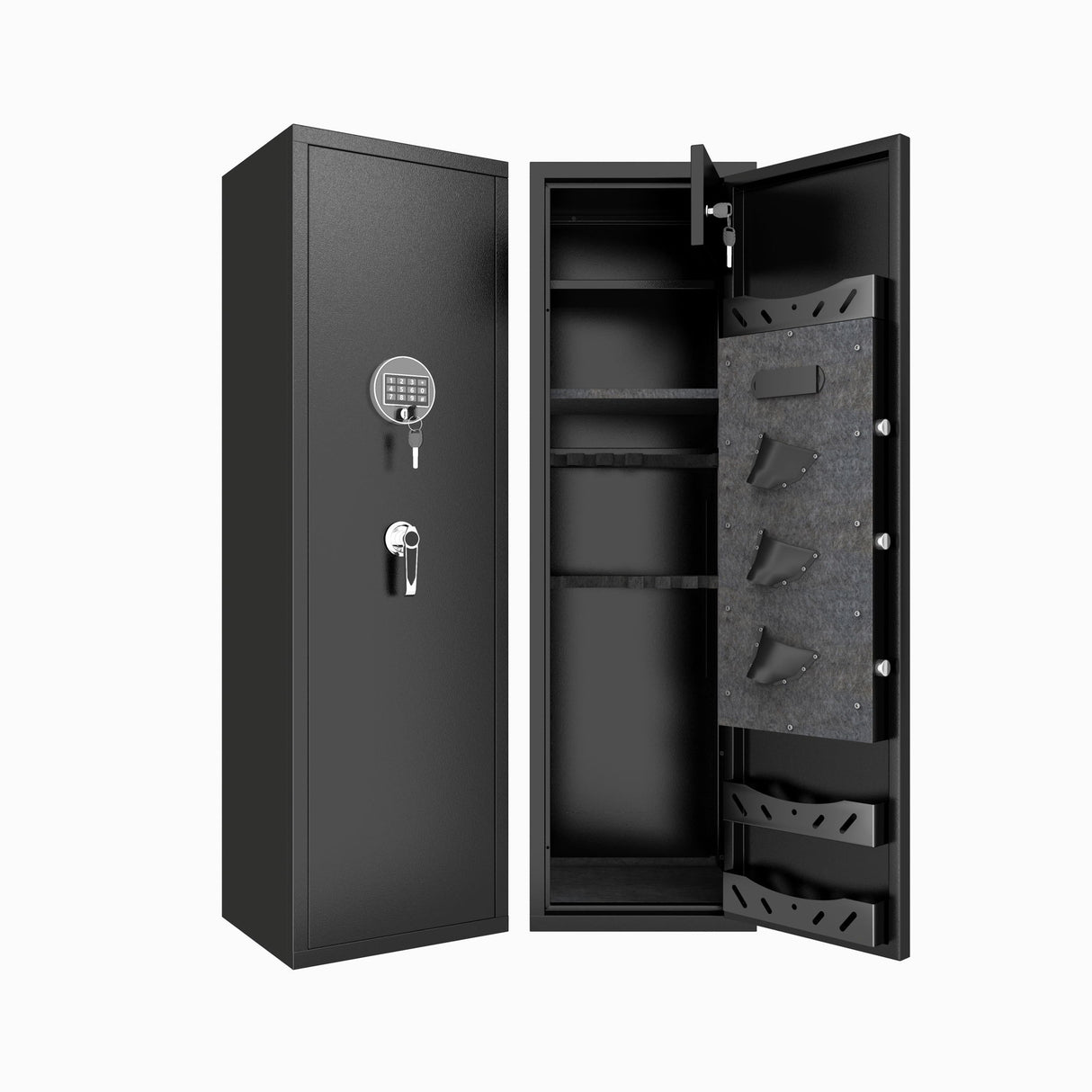 High Large Capacity Mechanical Gun Safe For Rifles & Handguns, Digital Password Lock, Built In Independent Lock Box, Adjustable Shelves - Black
