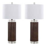 Cylinder - Fluted Contemporary Table Lamp (Set of 2) - Brown / Clear / White