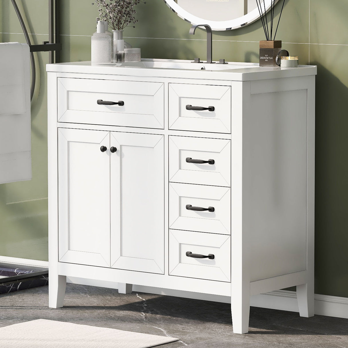 Modern Bathroom Vanity With Sink, Freestanding Design With Drawers And Doors