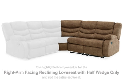 Partymate Right-Arm Facing Reclining Loveseat with Half Wedge - 3690250