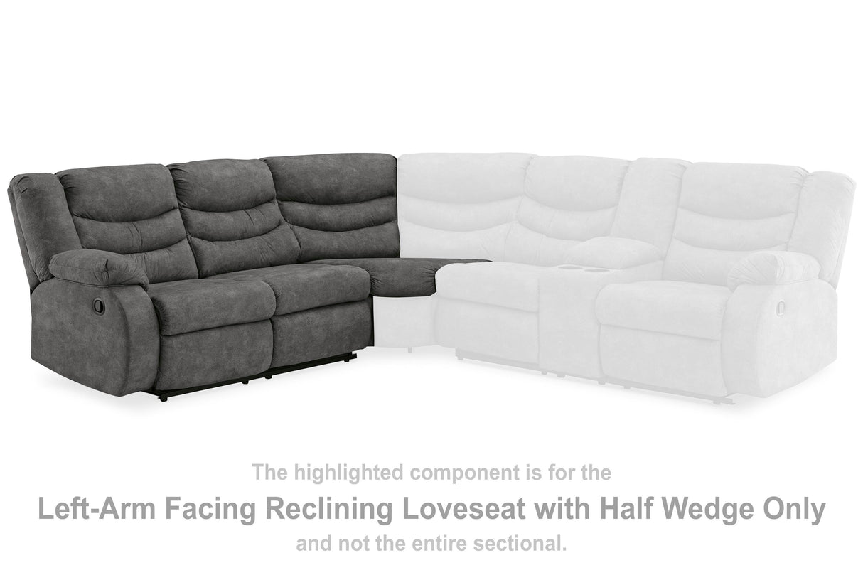 Partymate Left-Arm Facing Reclining Loveseat with Half Wedge - 3690348