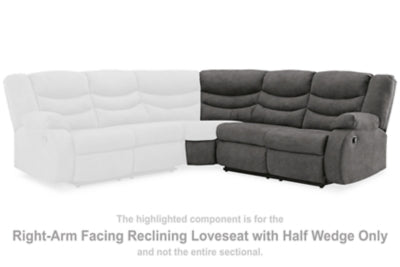 Partymate Right-Arm Facing Reclining Loveseat with Half Wedge - 3690350
