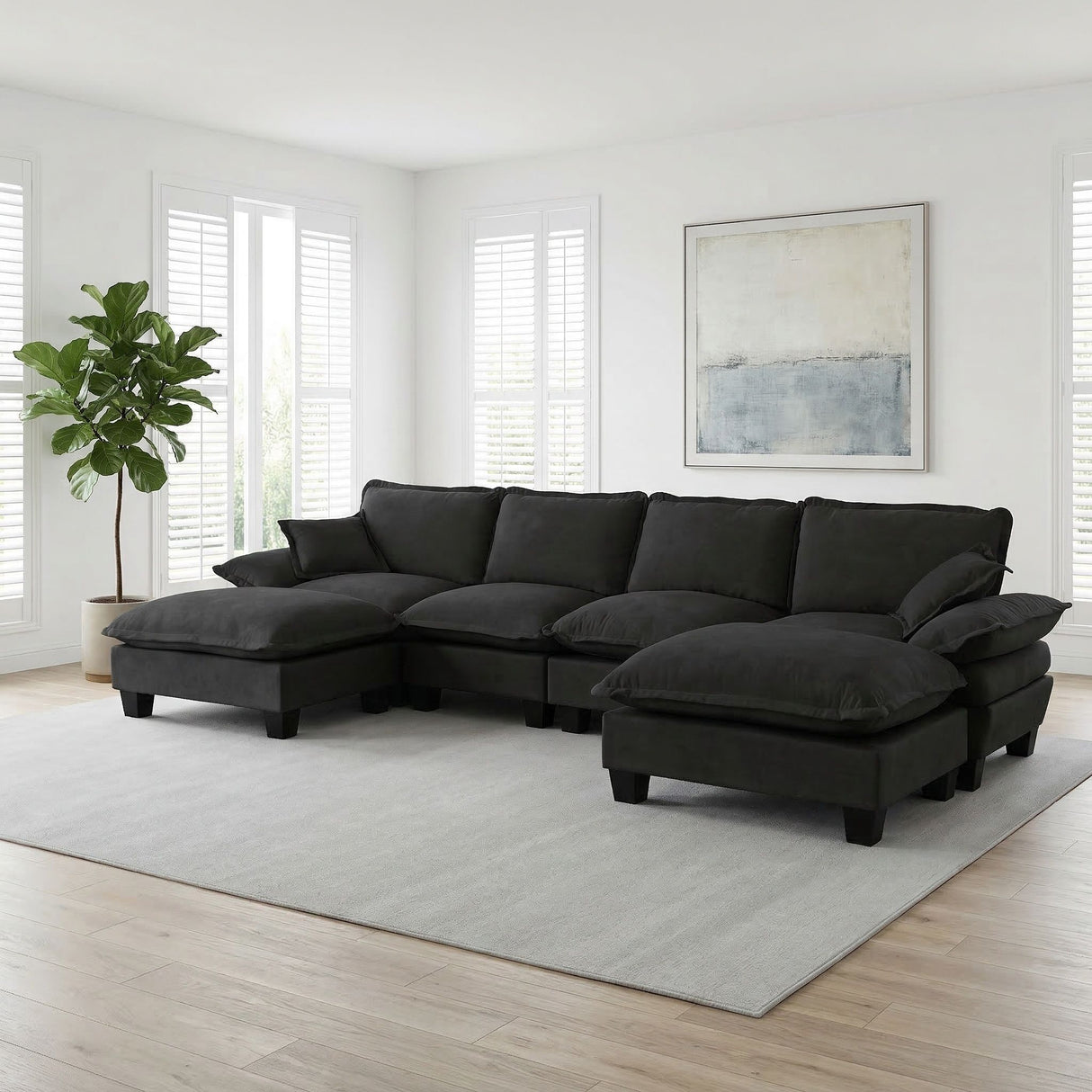 Modular Sectional Sofa With Movable Ottoman & Pillows