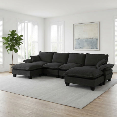Modular Sectional Sofa With Movable Ottoman & Pillows