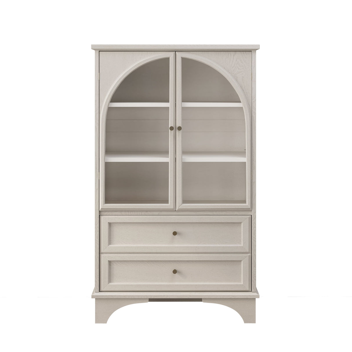 Glass Door Display Case With 2 Drawers And Adjustable Shelf