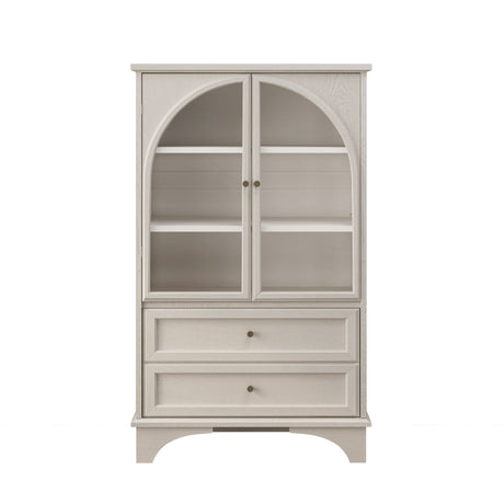Glass Door Display Case With 2 Drawers And Adjustable Shelf