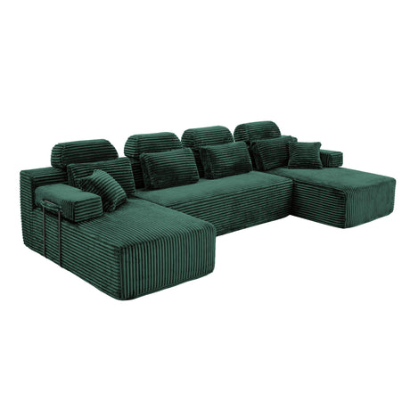 Sectional Sleeper Sofa & Storage Pockets, Modular Couch With Throw Pillows For Living Room