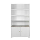 Tall Bookcase Storage Cabinet With 3 Open Shelves & Fluted Double Doors