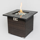 Outdoor Propane Gas Fire Pit Table With Lid With Glass Rocks And Rain Cover - Espresso