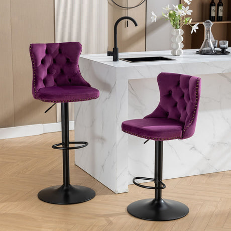 Swivel Barstools Adjusatble Seat Height, Modern Upholstered Bar Stools With Backs Comfortable Tufted For Home Pub And Kitchen Island (Set of 2)