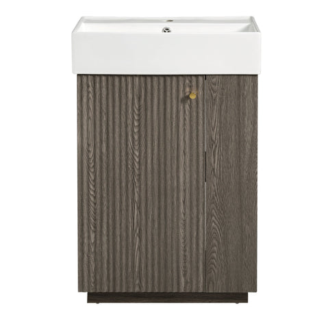 Bathroom Vanity With Sink, Freestanding Wood Grain Cabinet With Storage